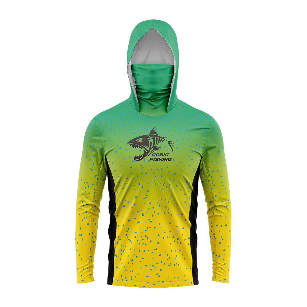 Fishing Hoodie - Gradiëntgroen-geel skeletvis heren vissershirt met capuchon,